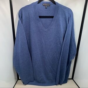 Hart Schaffner Marx Sweater Size 2XB (Big) Blue V-Neck Long Sleeve Merino Wool